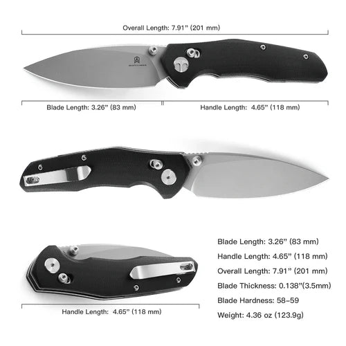 BESTECHMAN RONAN Folding Knife 3.26" 14C28N Steel Blade, G10 Scales B-Lock BMK02D