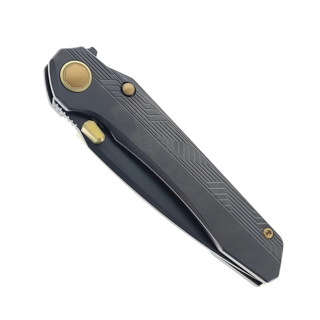 Bestech Wet Nellie Folding Knife | 3.53" M-Cut Stonewashed Drop Point Blade | Gray Titanium Handle | Button Frame Lock | BT2505G