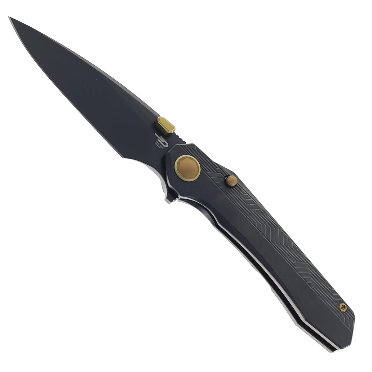 Bestech Wet Nellie Folding Knife | 3.53" M-Cut Stonewashed Drop Point Blade | Gray Titanium Handle | Button Frame Lock | BT2505G