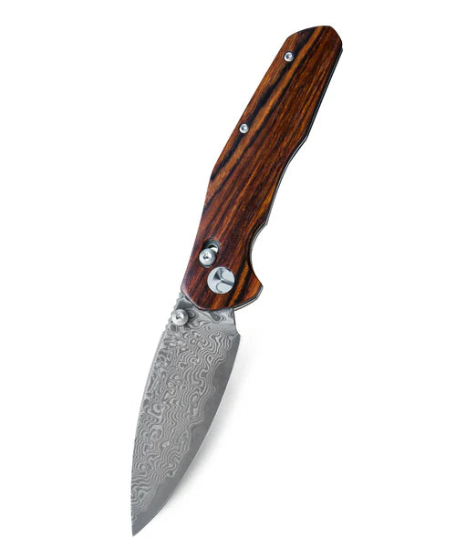 BESTECHMAN RONAN BMK02L: 3.26" Damascus Blade, Rosewood Scales, Folding Knife
