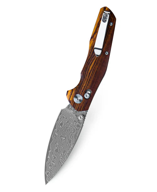 BESTECHMAN RONAN BMK02L: 3.26" Damascus Blade, Rosewood Scales, Folding Knife