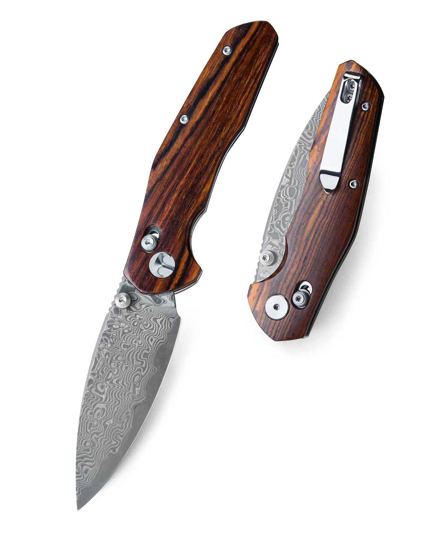 BESTECHMAN RONAN BMK02L: 3.26" Damascus Blade, Rosewood Scales, Folding Knife