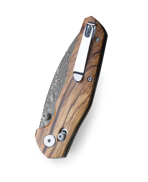 BESTECHMAN RONAN BMK02M: 3.26" Damascus Blade, Olivewood Scales, Folding Knife