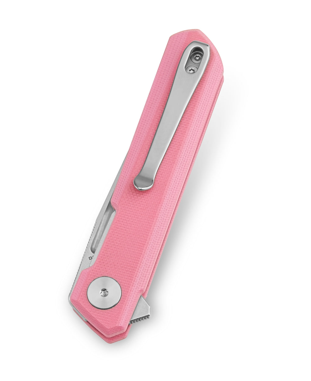 Bestechman Ostap Hel Mini Dundee Folding Knife | 2.92" D2 Satin Clip Point Blade | Pink G10 Handle | Liner Lock | BMK03B