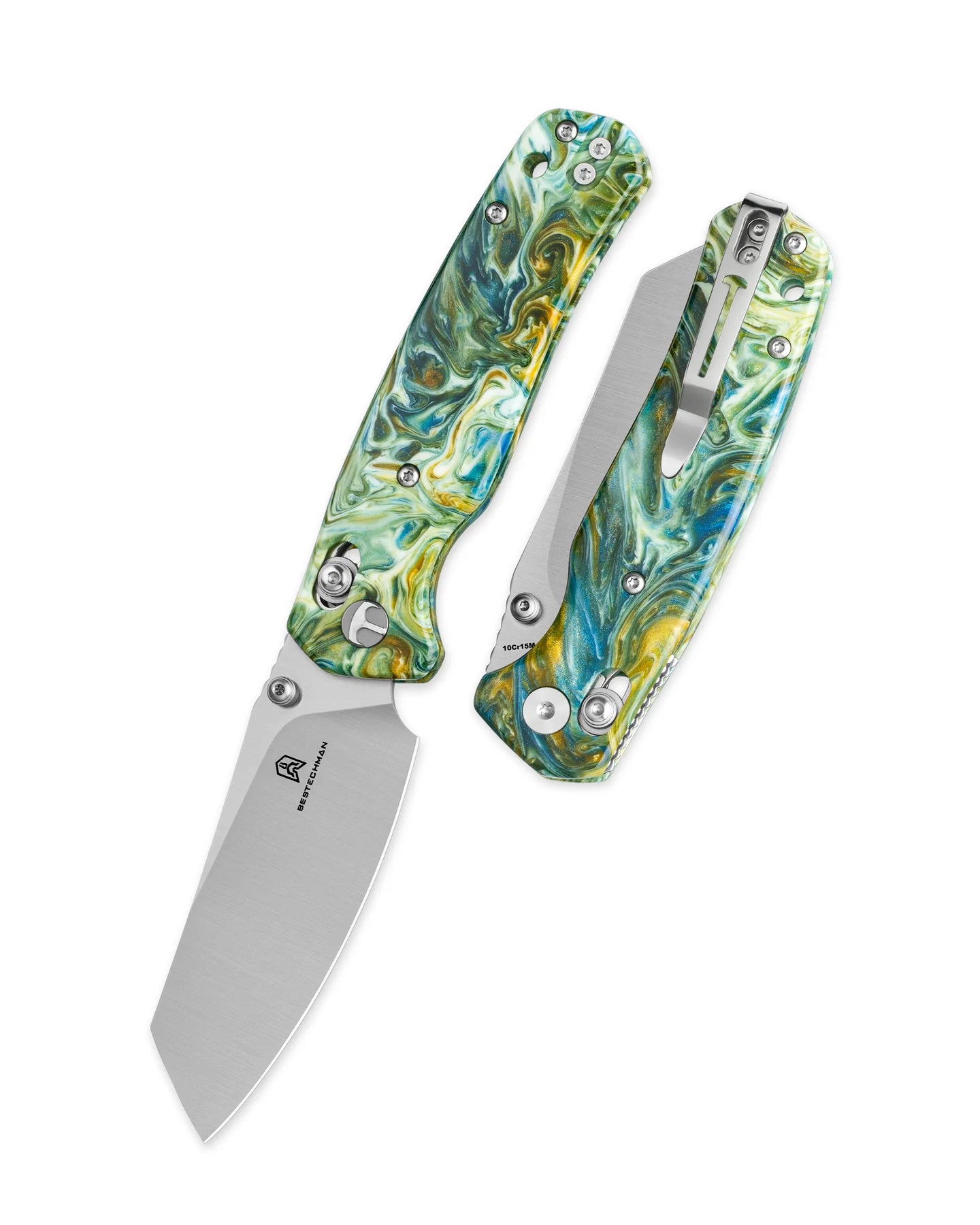 BESTECHMAN CICADA'S WING BMK06P: 3.15" 10Cr15MoV Blade, Resin Scales, B-Lock