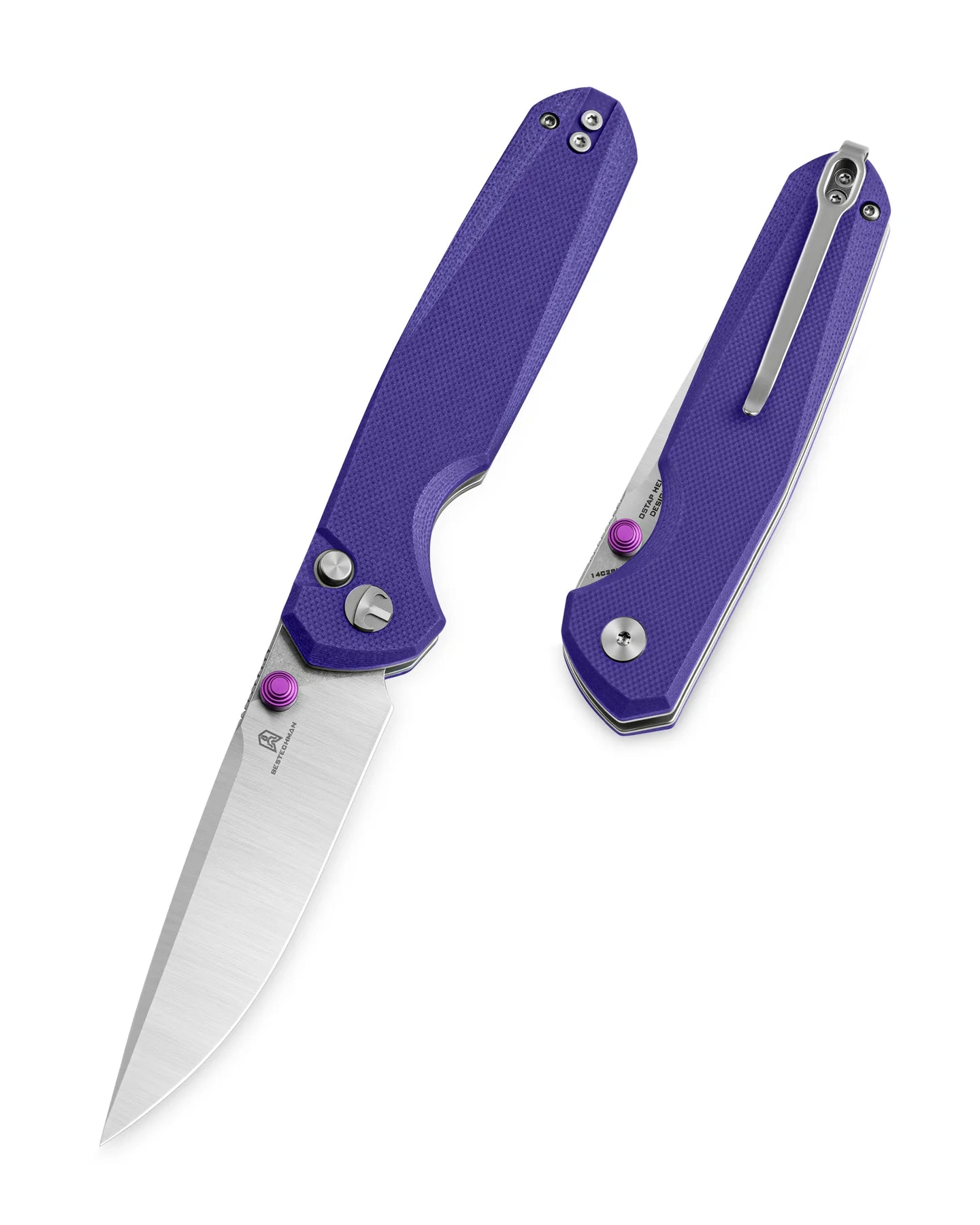 BESTECHMAN VELIX BMK07C: 3.315" 14C28N Steel Blade, G10 Scales, Button Lock, Flipper