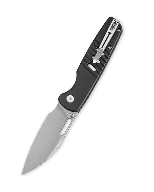 Bestechman Vector BMK15A – Stonewashed D2 Blade  Black Aluminum Handle Button Lock