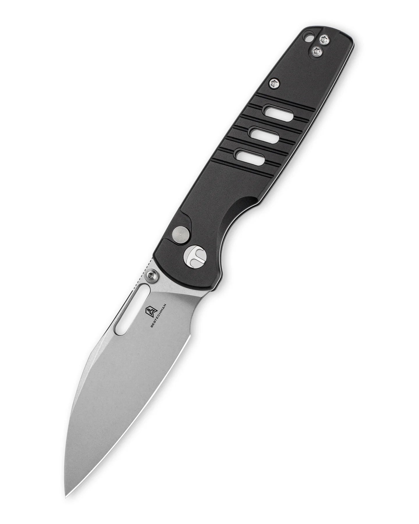 Bestechman Vector BMK15A – Stonewashed D2 Blade  Black Aluminum Handle Button Lock