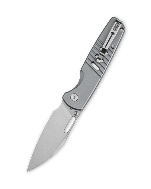 Bestechman Vector BMK15B – Stonewashed D2 Blade Grey Aluminum Handle Button Lock