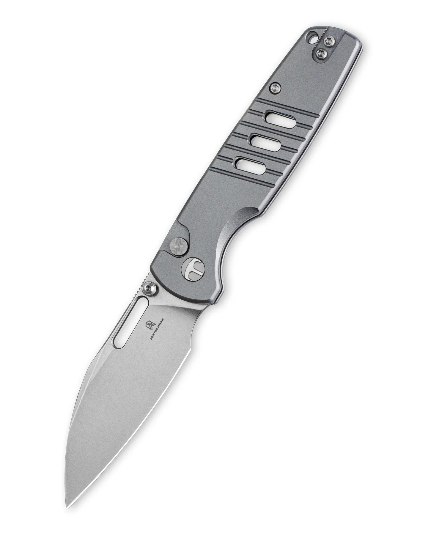 Bestechman Vector BMK15B – Stonewashed D2 Blade Grey Aluminum Handle Button Lock