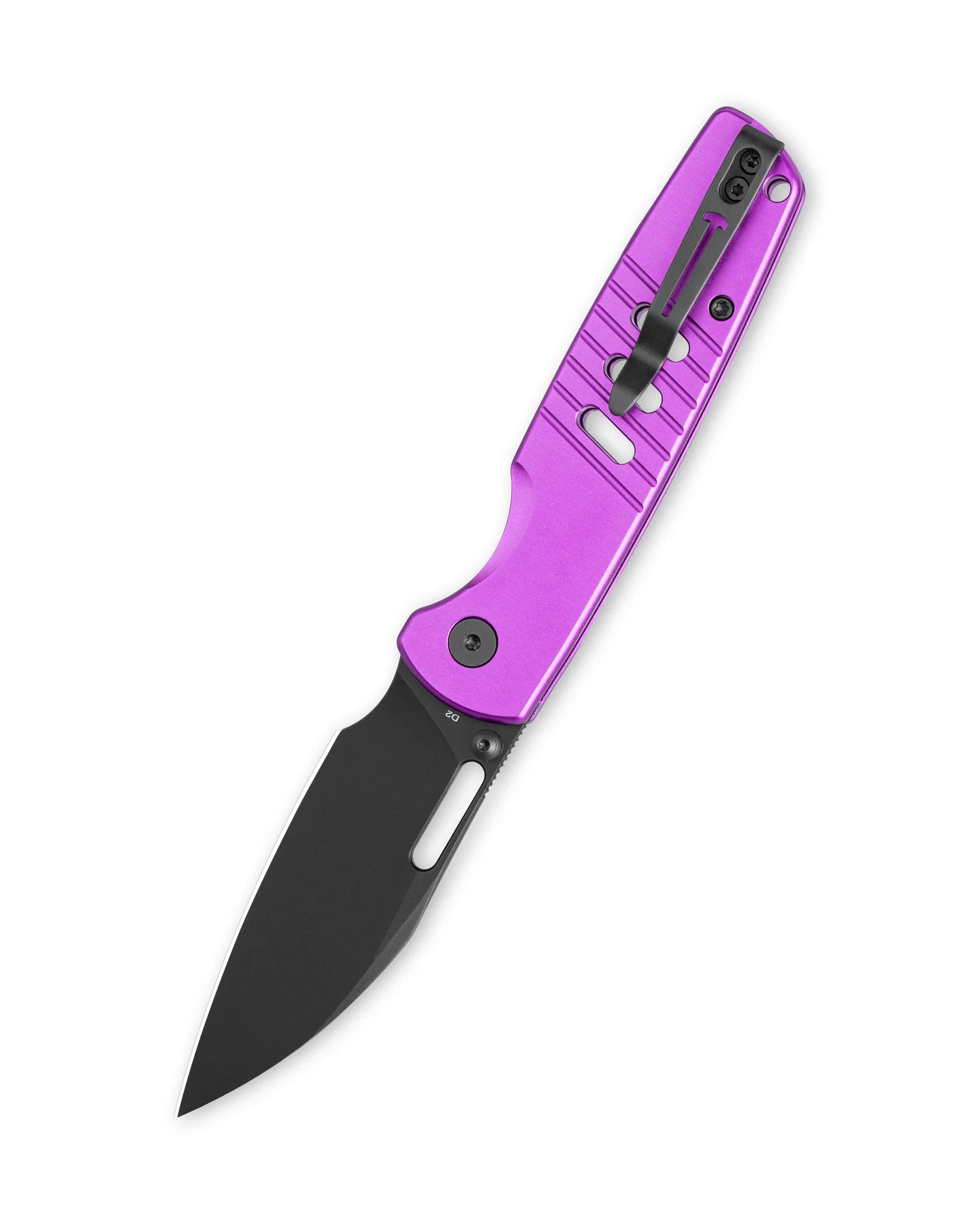 Bestechman Vector BMK15F – Black PVD D2 Blade Purple Aluminum Handle Button Lock