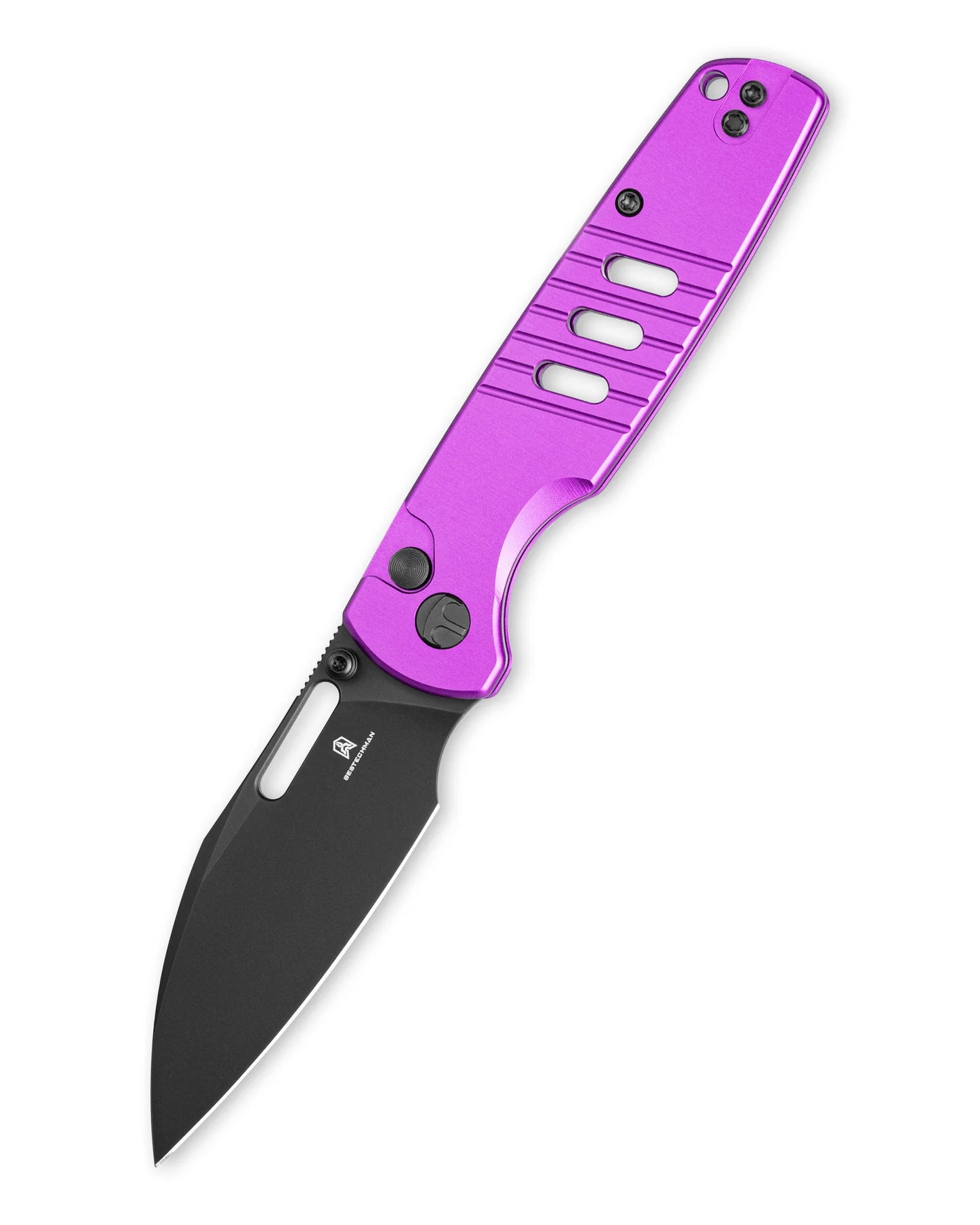 Bestechman Vector BMK15F – Black PVD D2 Blade Purple Aluminum Handle Button Lock
