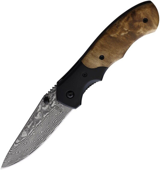 BNB Knives “Army” Liner Lock Folding Knife VG10 Core Damascus Burlwood  BNB142267