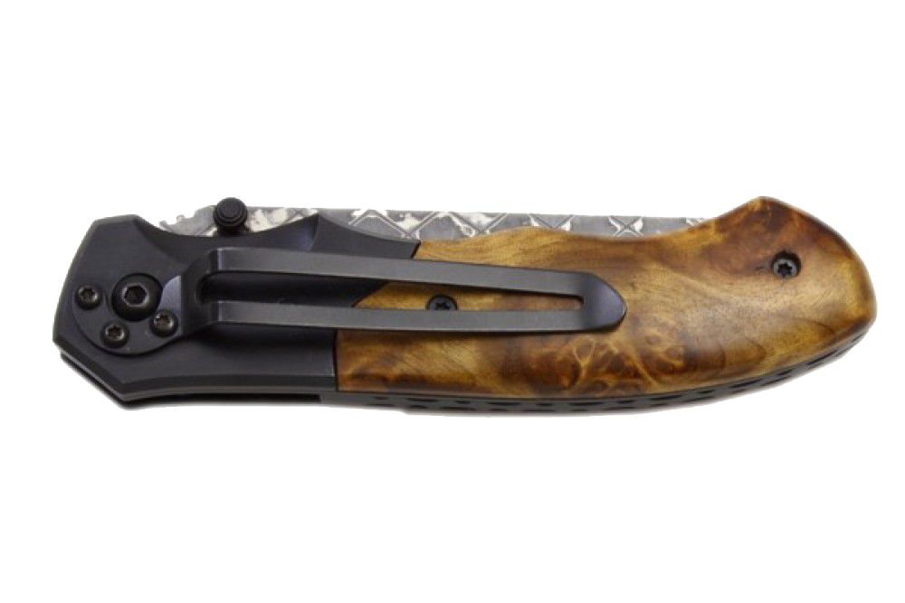 BNB Knives “Army” Liner Lock Folding Knife VG10 Core Damascus Burlwood  BNB142267