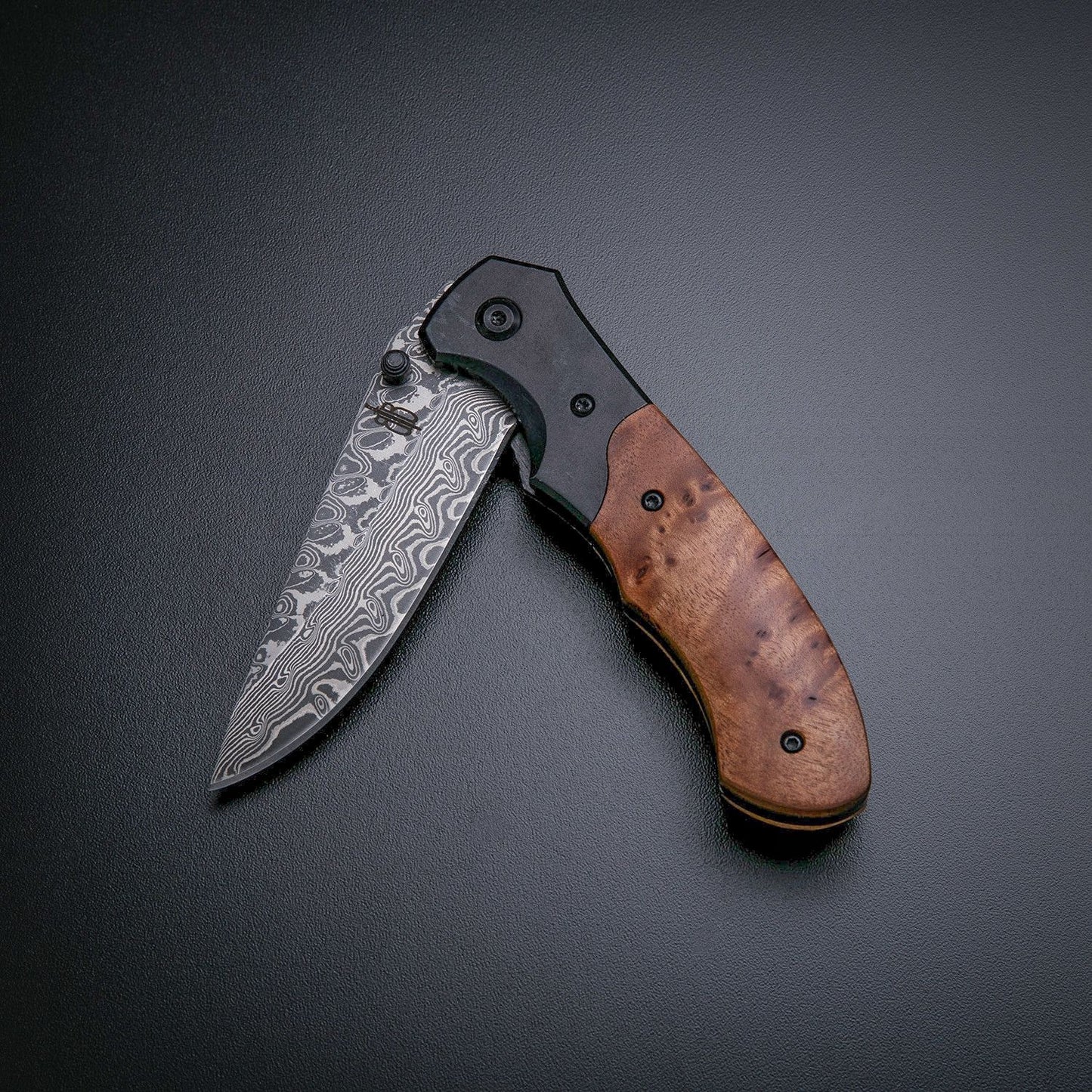 BNB Knives “Army” Liner Lock Folding Knife VG10 Core Damascus Burlwood  BNB142267