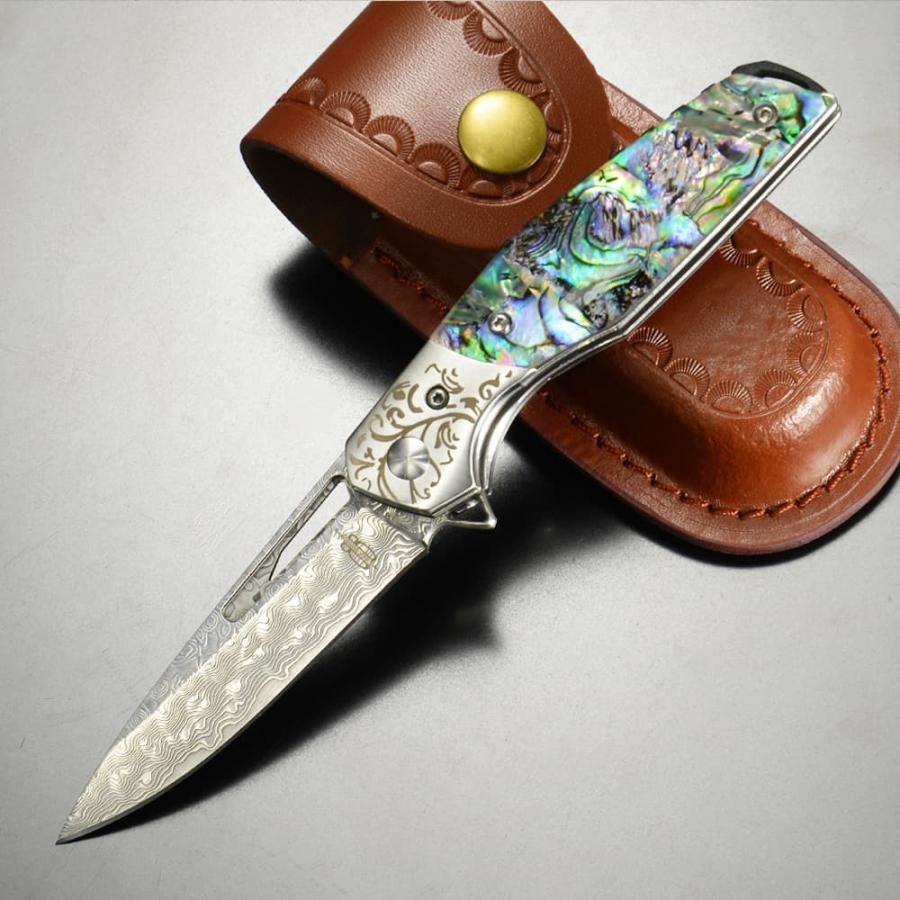 BNB Knives Abalone Flipper – VG10 Damascus / Abalone Shell BNB1991A