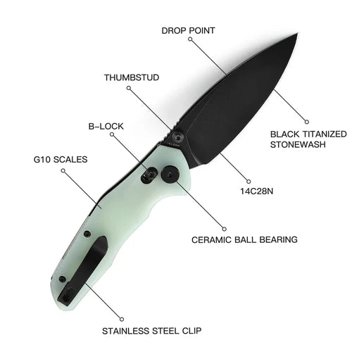 Bestechman Ronan  3.26" 14C28N Drop Point Blade, Jade G-10, Crossbar Lock BTKMK02I