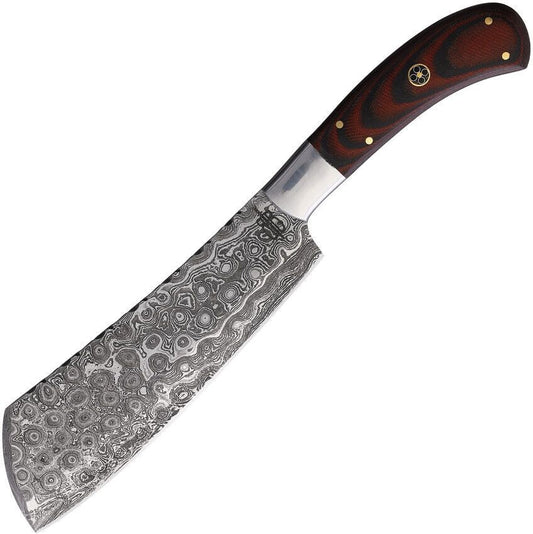 BnB Knives Big Kitchen Utility Knife (Butcher) – Damascus Steel / Red-Black G10 bnb24104