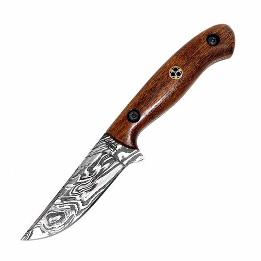 BnB Knives Game Skinner Knife 3" 1095 Damascus Clip Point Plain Edge Blade, BNB5055