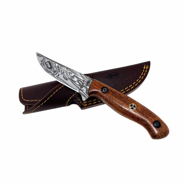 BnB Knives Game Skinner Knife 3" 1095 Damascus Clip Point Plain Edge Blade, BNB5055