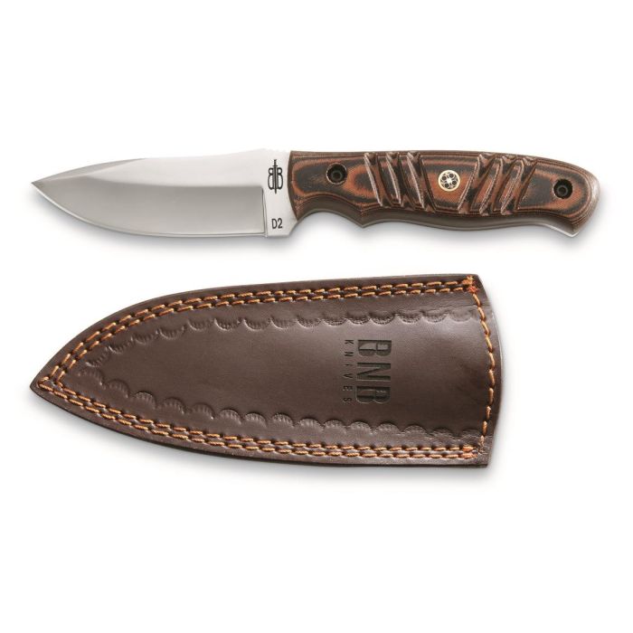 BnB Knives Mamba Hunter, 3.5" D2 Blade, G10 Handle, Leather Sheath