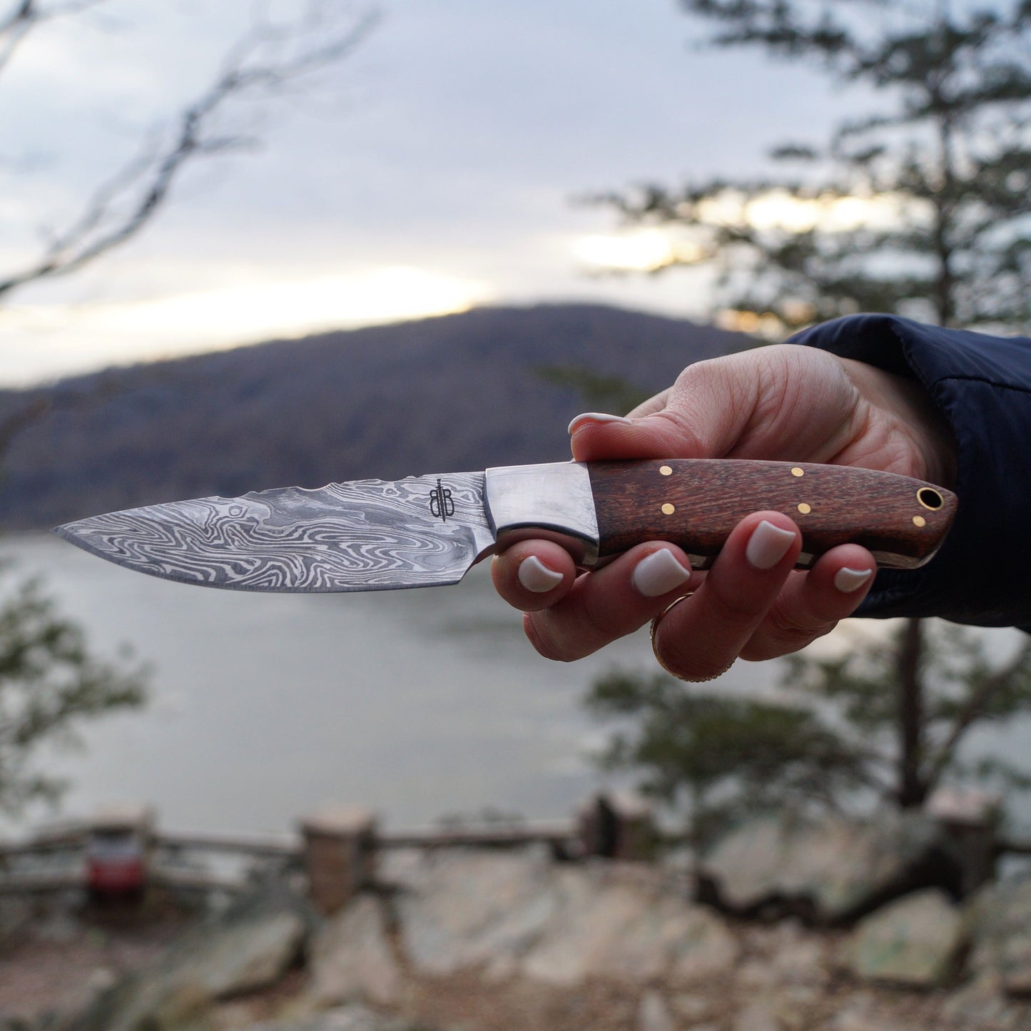 BnB Knives Small Spear Hunter– 1095 Damascus / Burl Wood Handle BNB15248