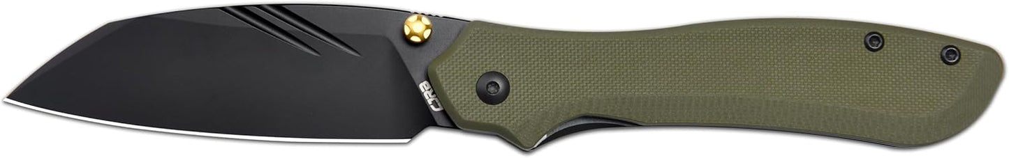CJRB Cutlery Fugly Front Flipper Knife 3.54" AR-RPM9 Black PVD Sheepsfoot Blade, Green G10 Handles, Liner Lock - J1957-BGN