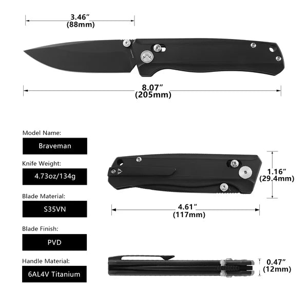 CMB Braveman CMB-17B – S35VN Axis Lock Titanium Folding Knife (PVD Black)