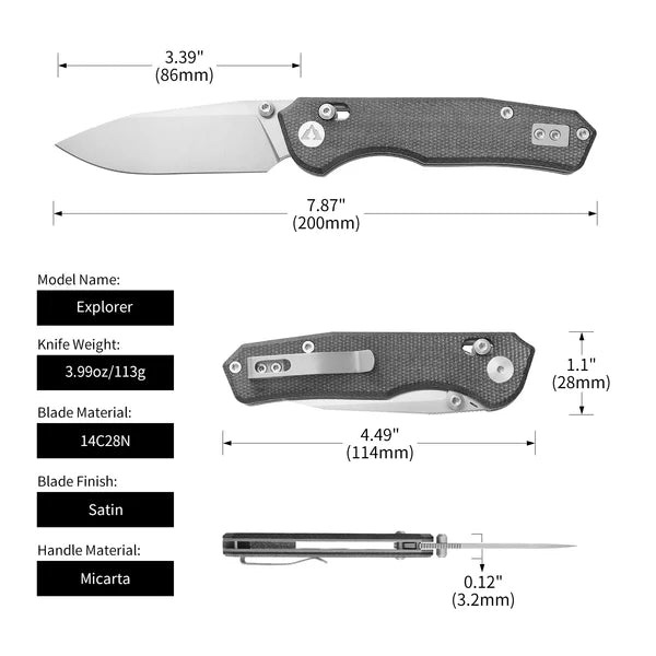 CMB Explorer CMB-18C – 14C28N Satin Blade Axis Lock Folding Knife with Micarta Handle