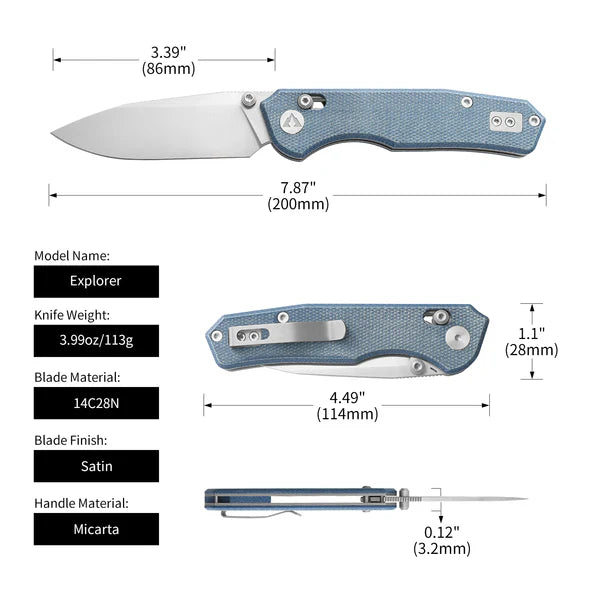 CMB Explorer CMB-18D – Satin Blade 14C28N Axis Lock Folding Knife with Micarta Handle
