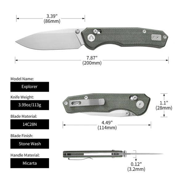 CMB Explorer CMB-18A – 14C28N Axis Lock Folding Knife with Micarta Handle