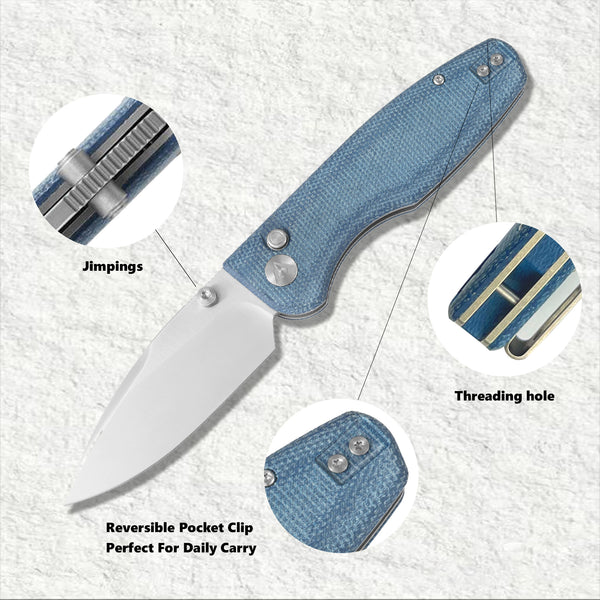 CMB Predator V3 CMB-19D – Satin Blade Button Lock Folding Knife with Micarta Handle