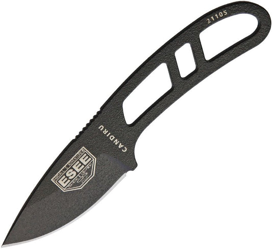 ESEE Candiru Black with Survival Kit Compact Fixed Blade with Full Tang Strength ESCANBKIT