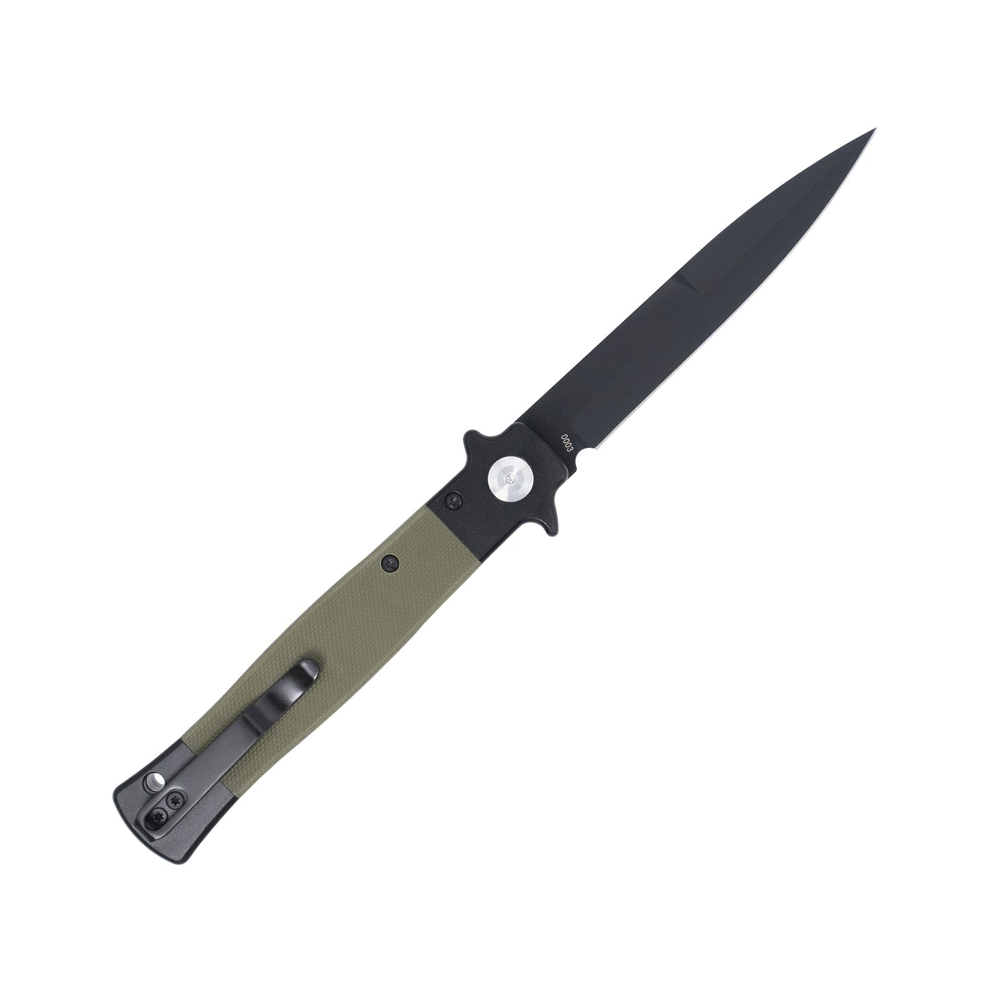 CobraTec Stiletto Button Lock OD Green/Black VG-10 Stainless Steel CTSTLBLG10ODGBLK