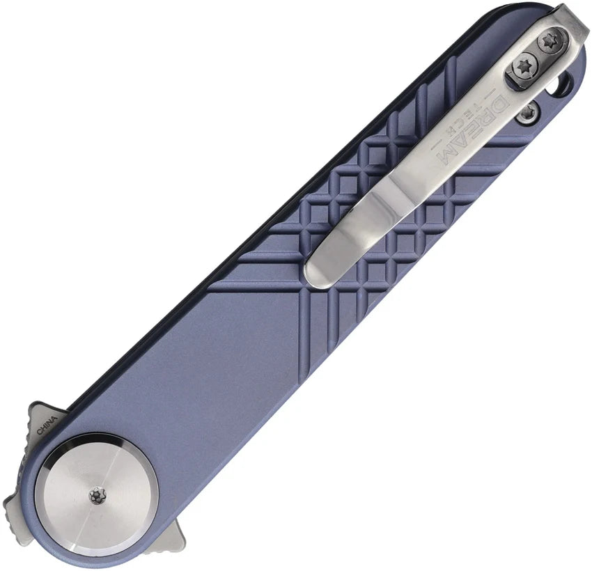 DreamTech Button Lock Folding Knife 3.23" 14C28N Dagger Blue Titanium D4052TBL
