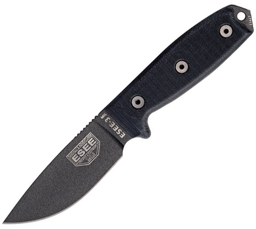 ESEE Model 3 Black G10 Plain Edge Fixed Blade Knife Tactical