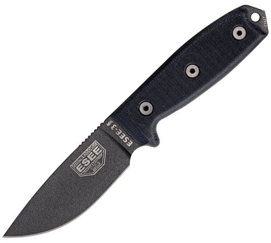 ESEE Model 3 Black G10 Plain Edge Fixed Blade Knife Tactical