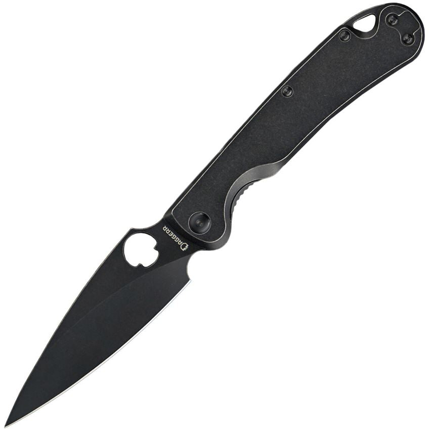DAGGERR ZHALO Folding Knife 3.9" D2 Black/BW Spear Point Blade Black Stainless Steel Handle EDC FM02-2BKSW