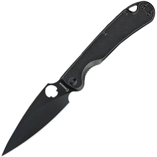 DAGGERR ZHALO Folding Knife 3.9" D2 Black/BW Spear Point Blade Black Stainless Steel Handle EDC FM02-2BKSW
