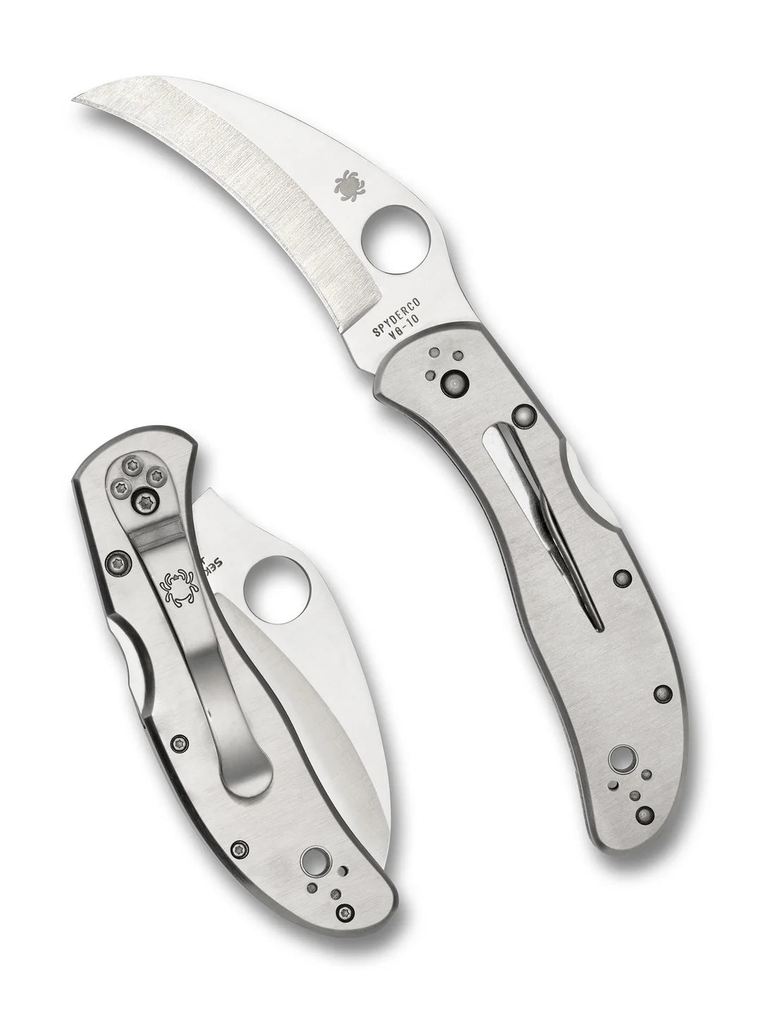 Spyderco Harpy Folding Knife 2.75" VG10 Satin Hawkbill Plain Blade, Stainless Steel Handles, Lockback