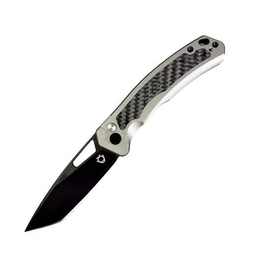 SixLeaf SL-102 Folding Knife – Black Carbon Fiber Aluminum 14C28N Button Lock EDC Knife SL-102-14C-CF