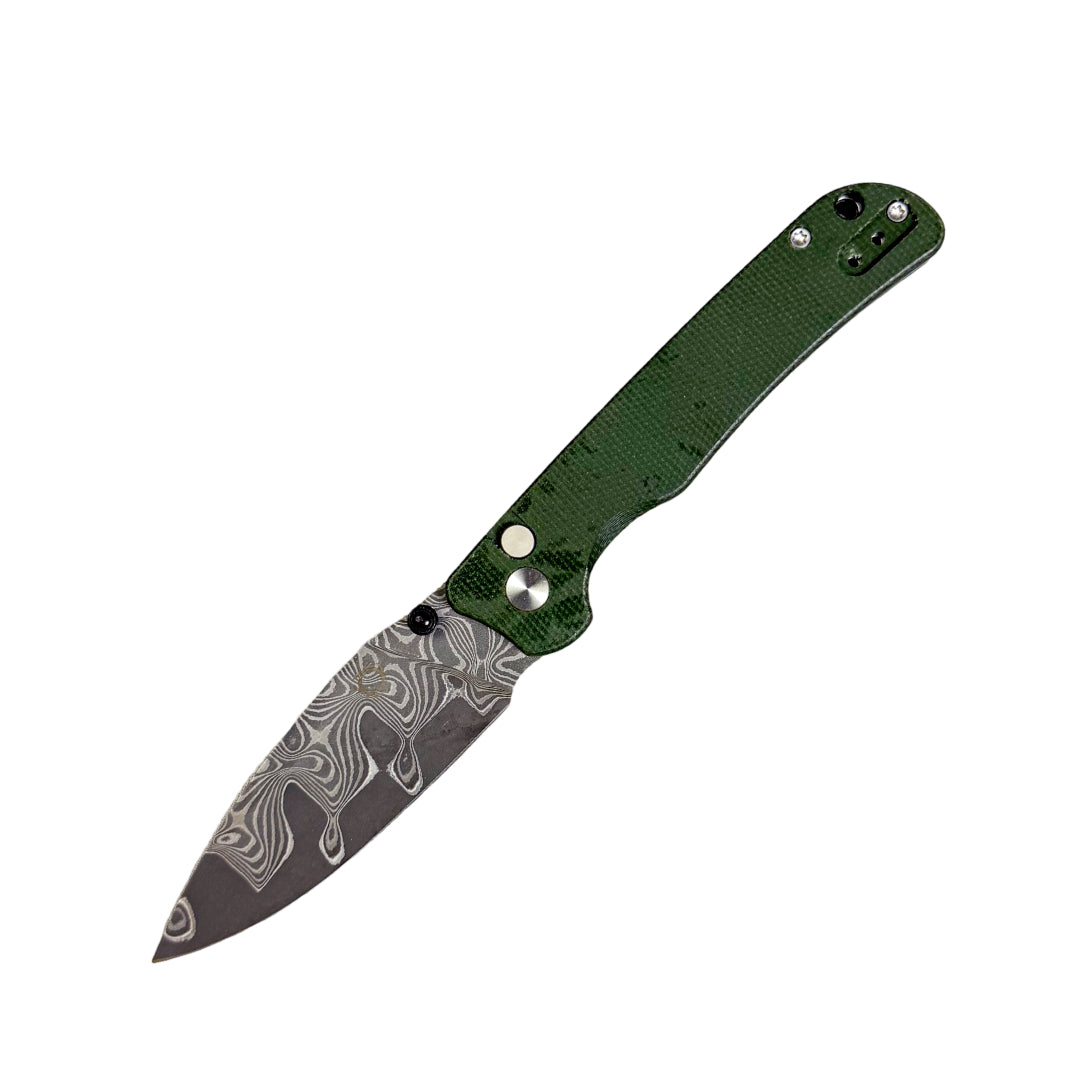 SixLeaf SL-59 Folding Knife – Green Micarta Damascus Button Lock EDC Knife SL-59-Micarta