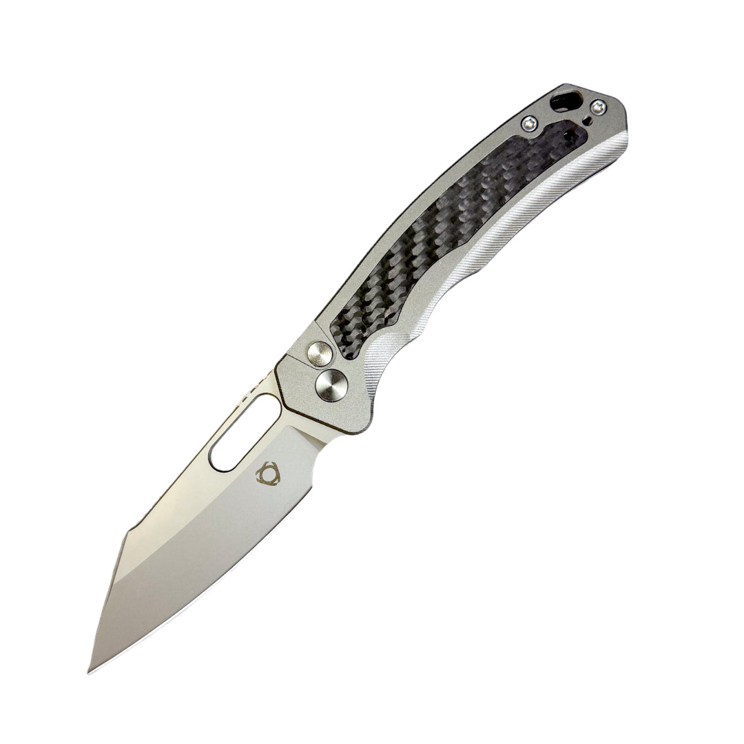 SixLeaf SL-78 Folding Knife – Black Carbon Fiber Aluminum 14C28N Button Lock EDC Knife SL-78-14C28N-CF