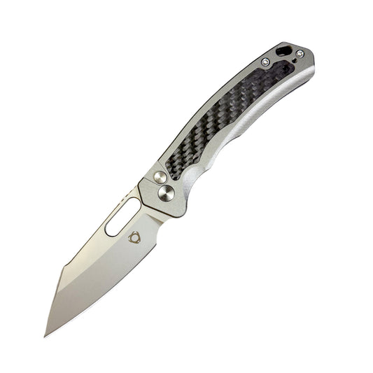 SixLeaf SL-78 Folding Knife – Black Carbon Fiber Aluminum 14C28N Button Lock EDC Knife SL-78-14C28N-CF