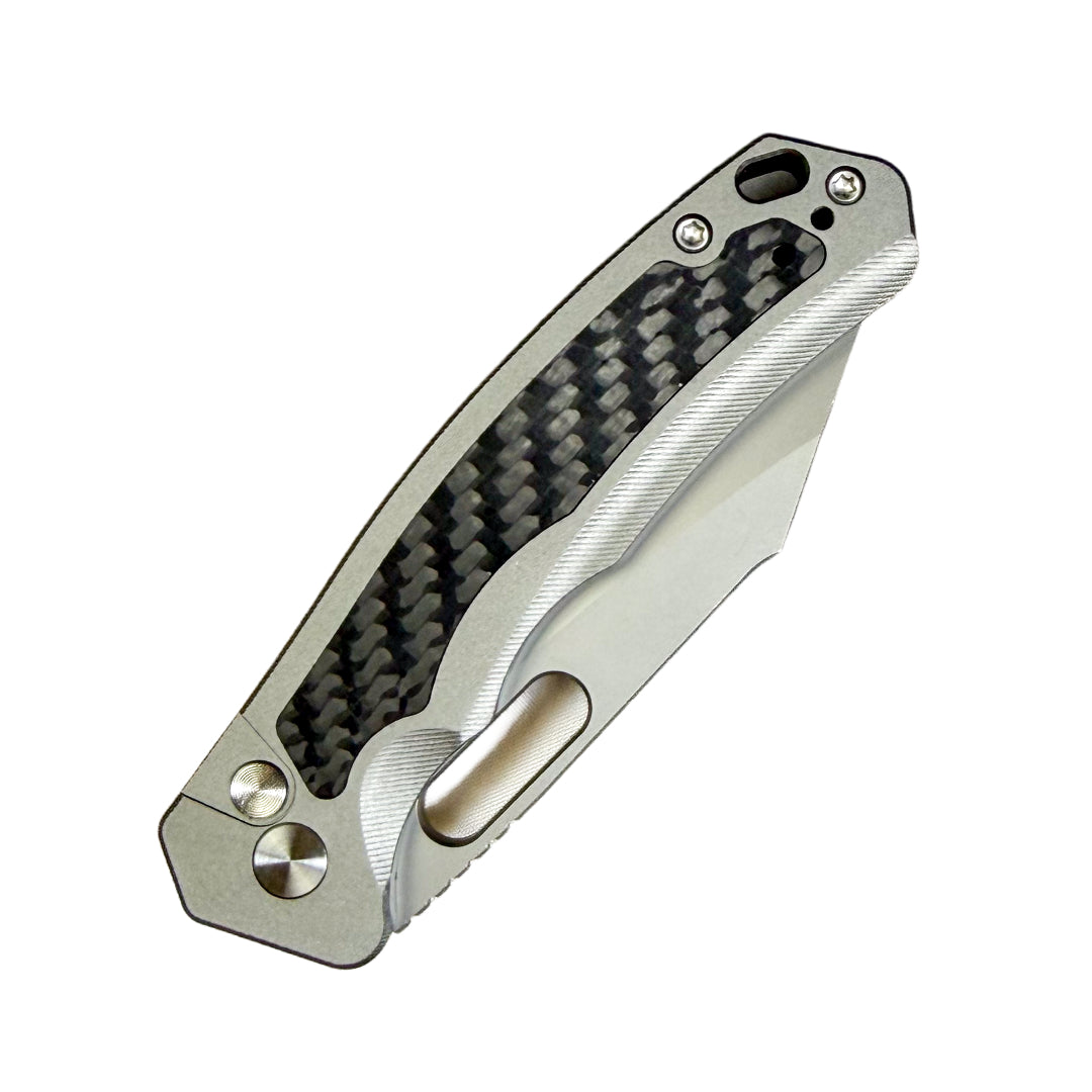 SixLeaf SL-78 Folding Knife – Black Carbon Fiber Aluminum 14C28N Button Lock EDC Knife SL-78-14C28N-CF
