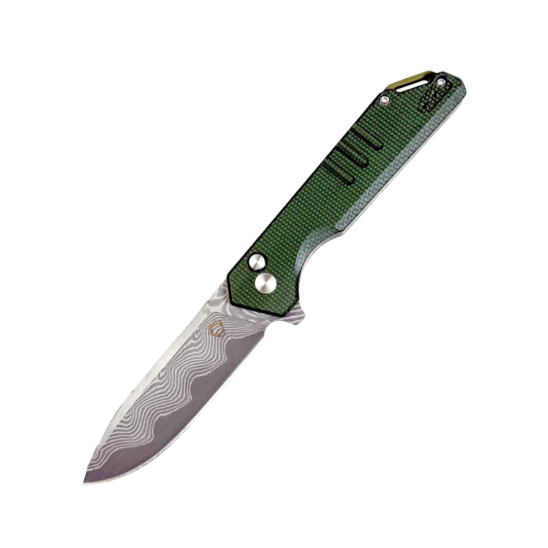 SIXLEAF SL-52 Folding Knife 3.15" Damascus Acid Etched Blade Green Micarta Handle EDC SL-52-Micarta