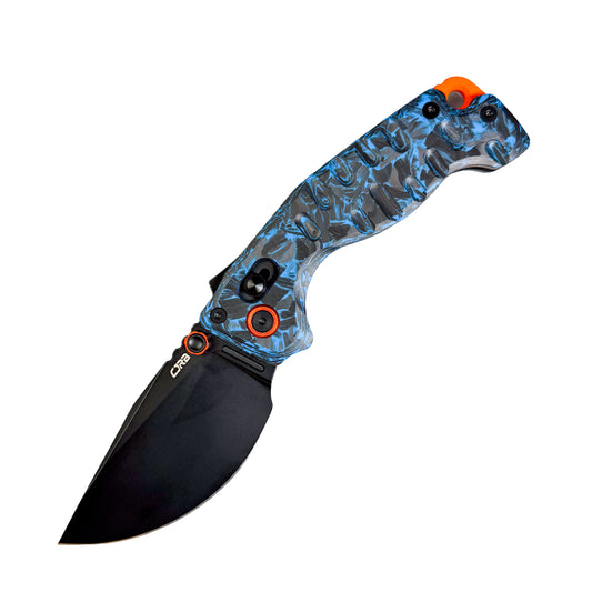 CJRB DoubleTap Folding Knife – Blue Glow Crushed Carbon Fiber D2 Recoil Lock EDC Knife J1970-GDCF