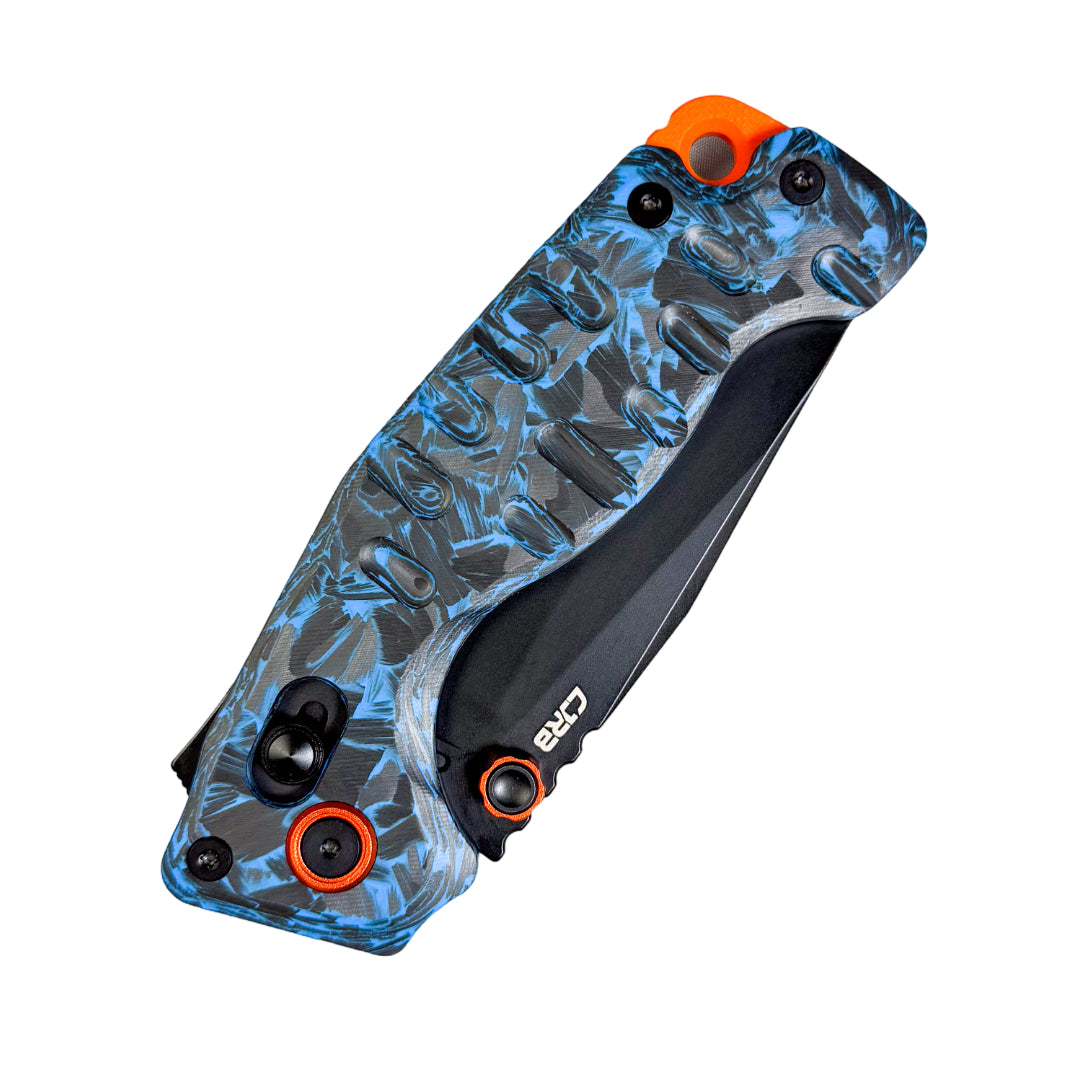 CJRB DoubleTap Folding Knife – Blue Glow Crushed Carbon Fiber D2 Recoil Lock EDC Knife J1970-GDCF