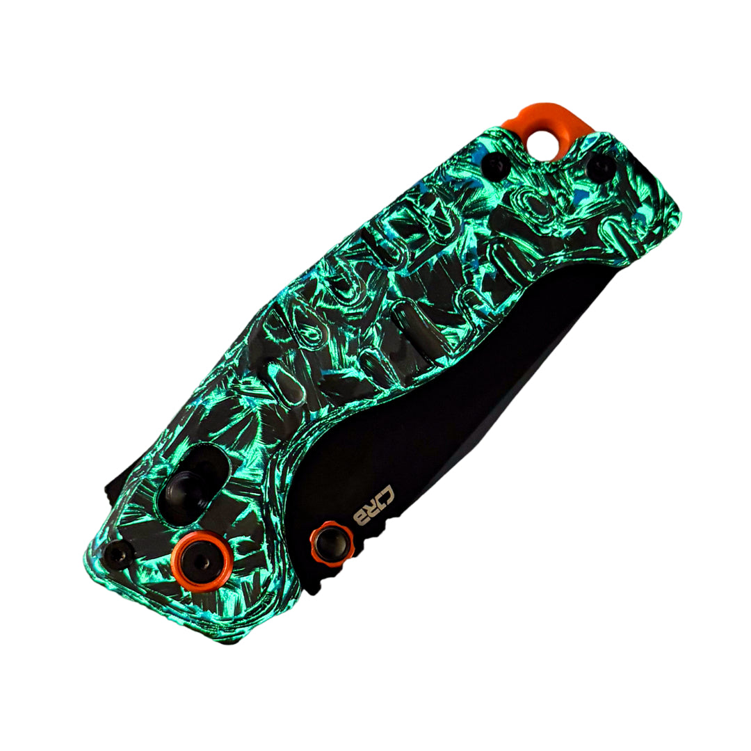 CJRB DoubleTap Folding Knife – Blue Glow Crushed Carbon Fiber D2 Recoil Lock EDC Knife J1970-GDCF
