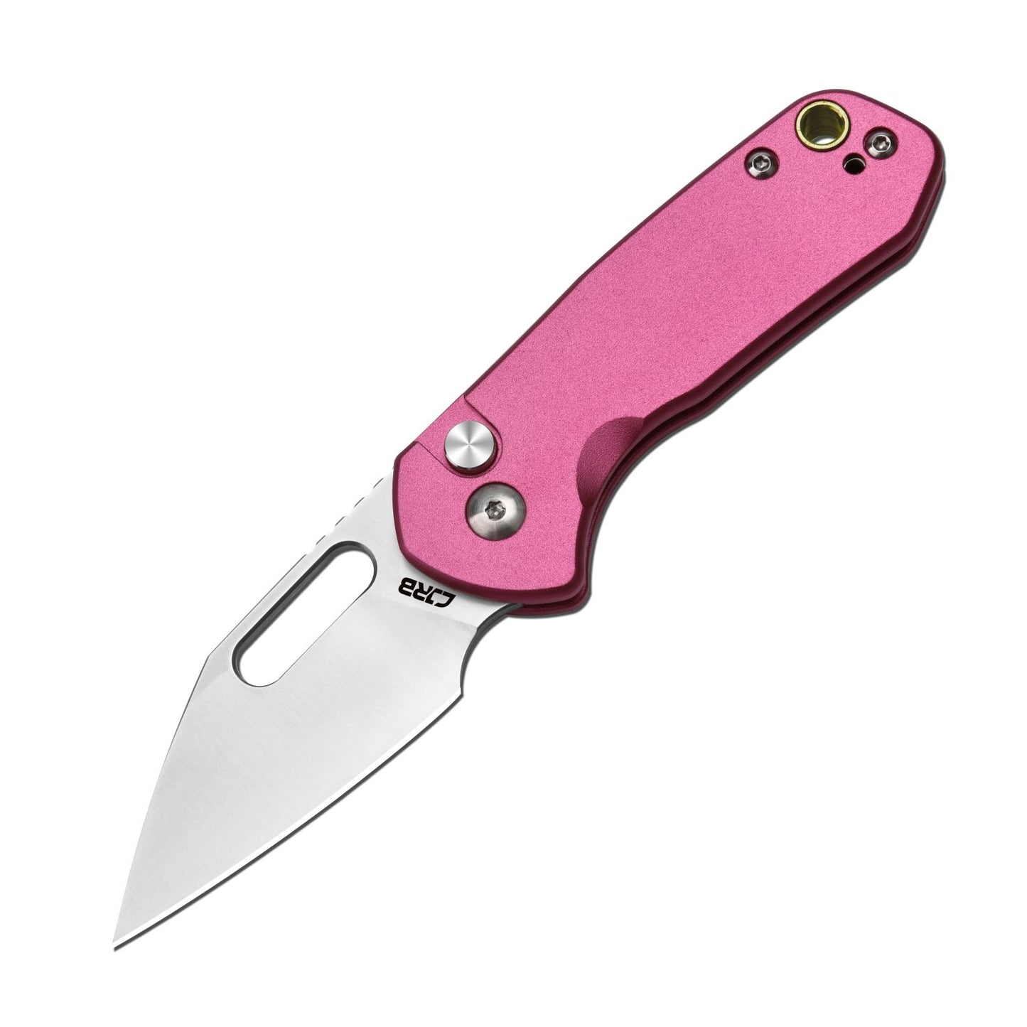 CJRB Mini Pyrite Folding Knife – Pink Aluminum AR-RPM9 Button Lock EDC Knife J1933-PK